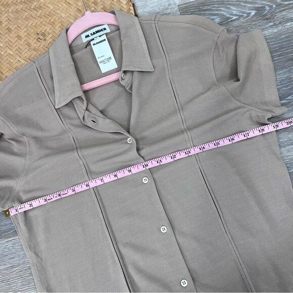 Jil sander beige mesh rayon short sleeve button down blouse - Picture 4 of 8